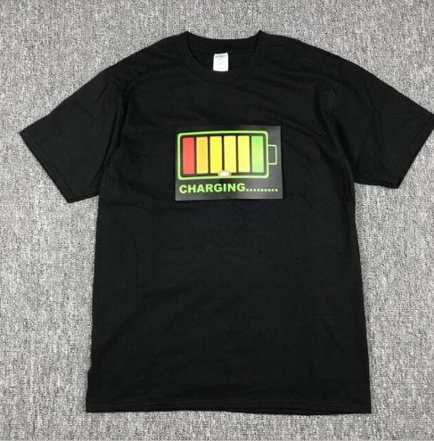 Vibrating sound with the battery led voice control music luminous electric di T-shirt men and women couples luminous clothes cotton short sleeve - Alexecom.com