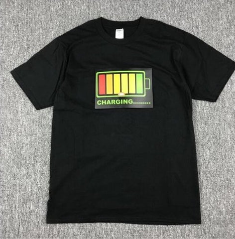 Image of Vibrating sound with the battery led voice control music luminous electric di T-shirt men and women couples luminous clothes cotton short sleeve - Alexecom.com