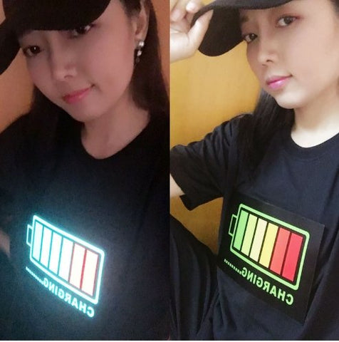 Image of Vibrating sound with the battery led voice control music luminous electric di T-shirt men and women couples luminous clothes cotton short sleeve - Alexecom.com