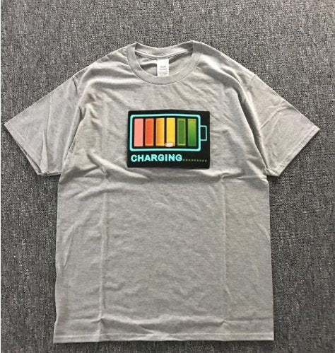 Vibrating sound with the battery led voice control music luminous electric di T-shirt men and women couples luminous clothes cotton short sleeve - Alexecom.com