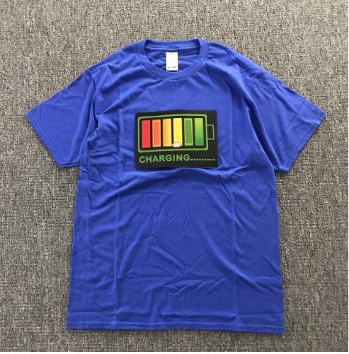 Vibrating sound with the battery led voice control music luminous electric di T-shirt men and women couples luminous clothes cotton short sleeve - Alexecom.com