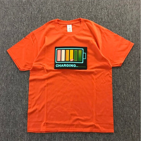 Image of Vibrating sound with the battery led voice control music luminous electric di T-shirt men and women couples luminous clothes cotton short sleeve - Alexecom.com