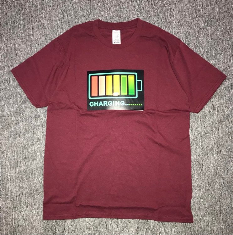 Vibrating sound with the battery led voice control music luminous electric di T-shirt men and women couples luminous clothes cotton short sleeve - Alexecom.com