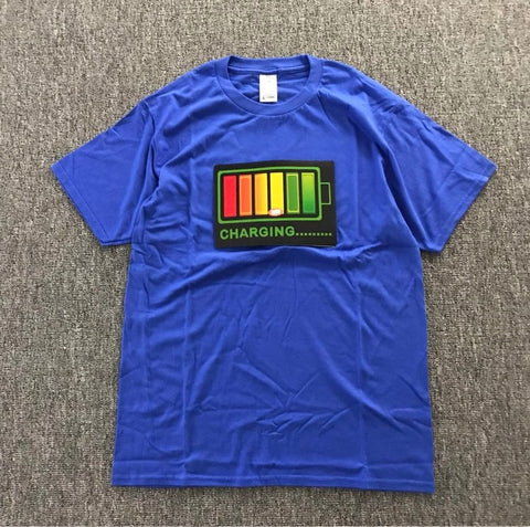Image of Vibrating sound with the battery led voice control music luminous electric di T-shirt men and women couples luminous clothes cotton short sleeve - Alexecom.com