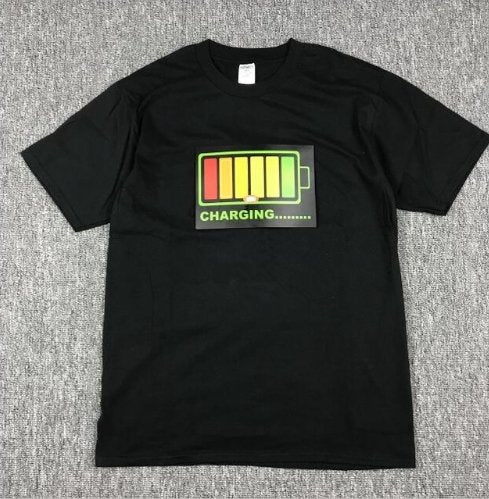 Vibrating sound with the battery led voice control music luminous electric di T-shirt men and women couples luminous clothes cotton short sleeve - Alexecom.com