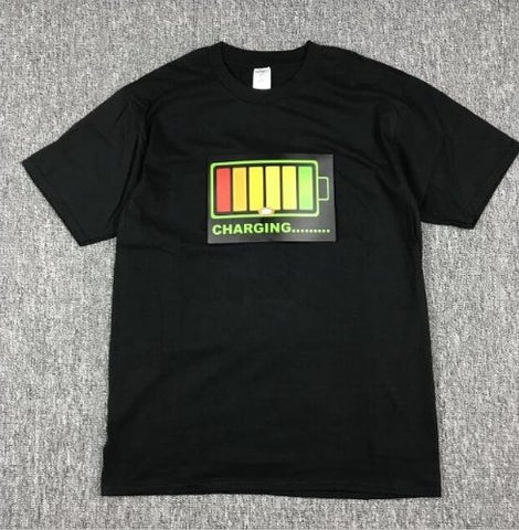 Image of Vibrating sound with the battery led voice control music luminous electric di T-shirt men and women couples luminous clothes cotton short sleeve - Alexecom.com