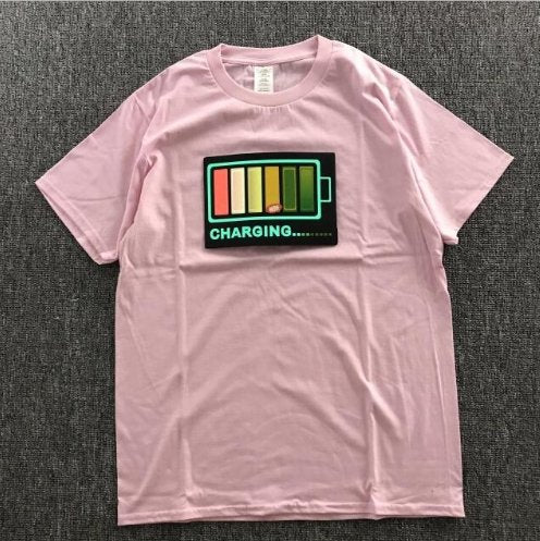 Vibrating sound with the battery led voice control music luminous electric di T-shirt men and women couples luminous clothes cotton short sleeve - Alexecom.com