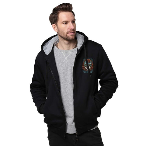 Image of Wild dog Design Hoodie Full Zip Warm and Thick Plush Sweater for Men Front and Back Print - Alexecom.com