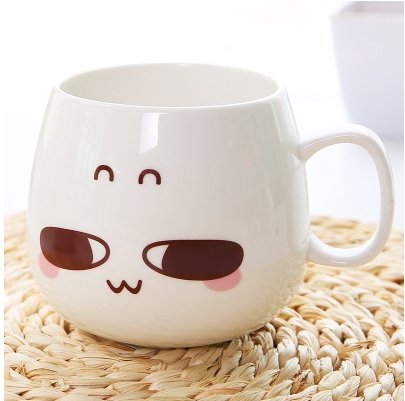 XING KILO Creative cute cup with lid ceramic spoon large capacity milk cup coffee mug expression cup - Alexecom.com