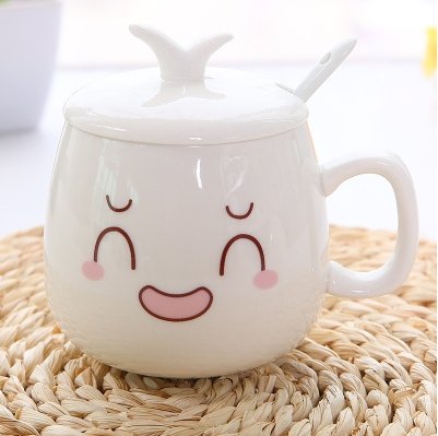 XING KILO Creative cute cup with lid ceramic spoon large capacity milk cup coffee mug expression cup - Alexecom.com