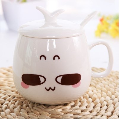 Image of XING KILO Creative cute cup with lid ceramic spoon large capacity milk cup coffee mug expression cup - Alexecom.com