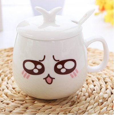 XING KILO Creative cute cup with lid ceramic spoon large capacity milk cup coffee mug expression cup - Alexecom.com