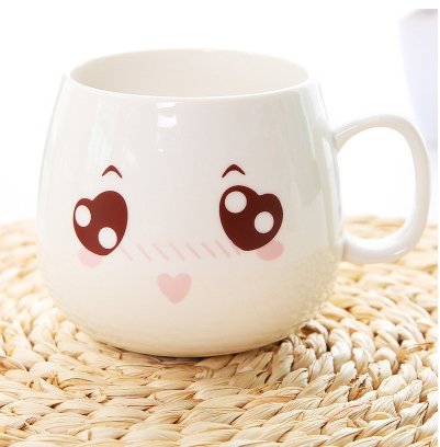 XING KILO Creative cute cup with lid ceramic spoon large capacity milk cup coffee mug expression cup - Alexecom.com